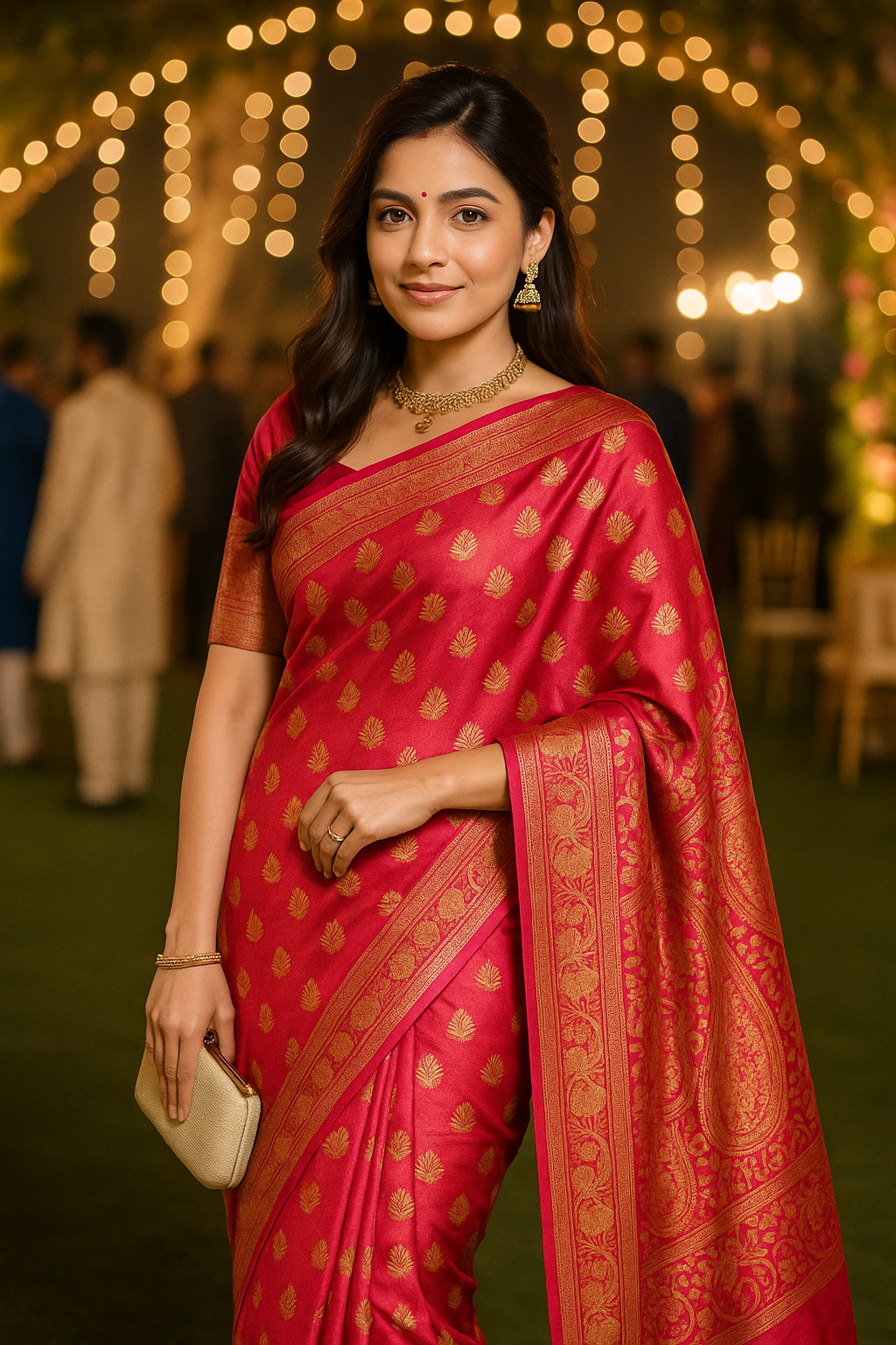 Exquisite Emerald Red Kanjeevaram Silk Saree with Golden Zari Work and Matching Blouse