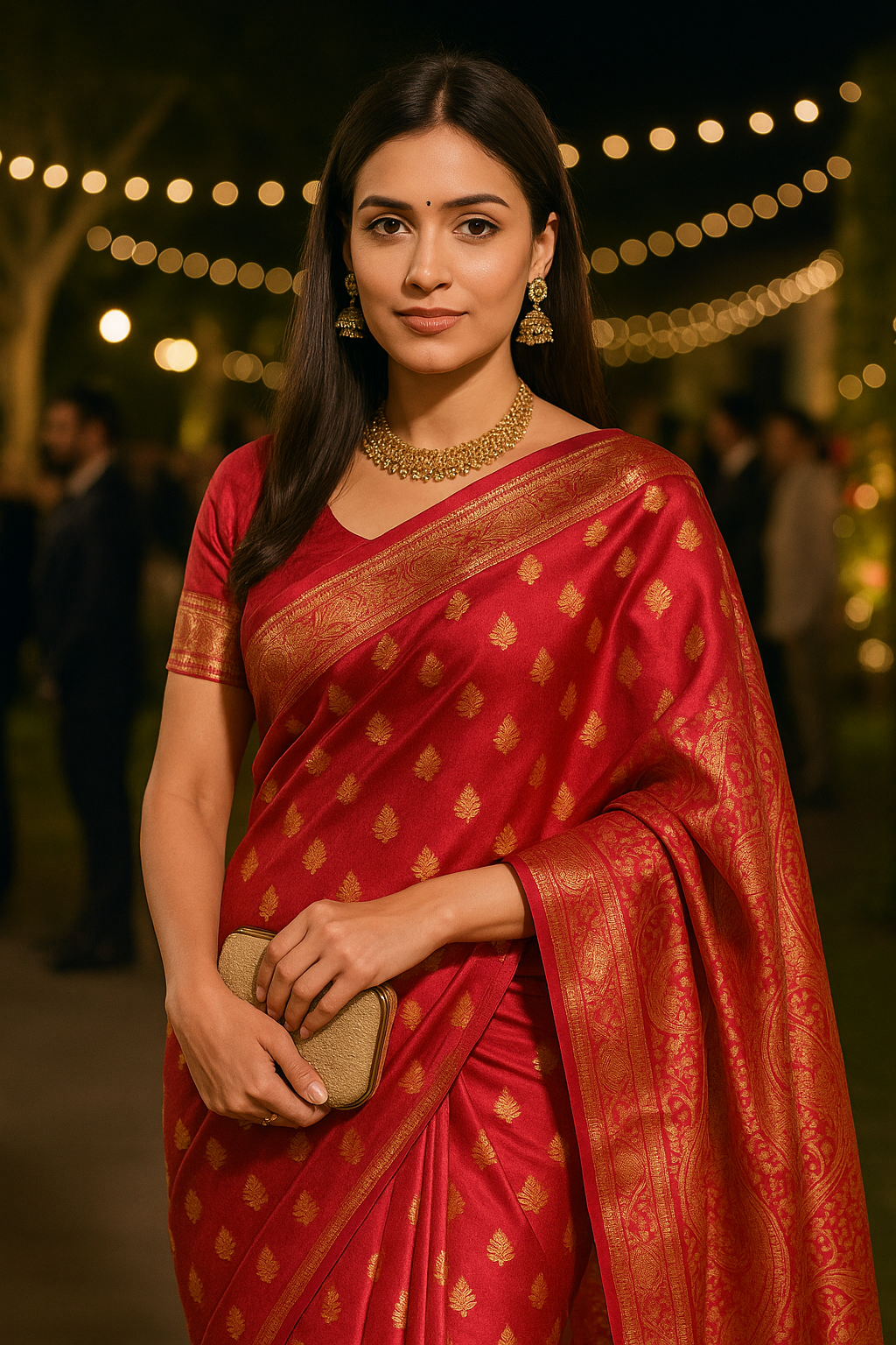 Exquisite Emerald Red Kanjeevaram Silk Saree with Golden Zari Work and Matching Blouse