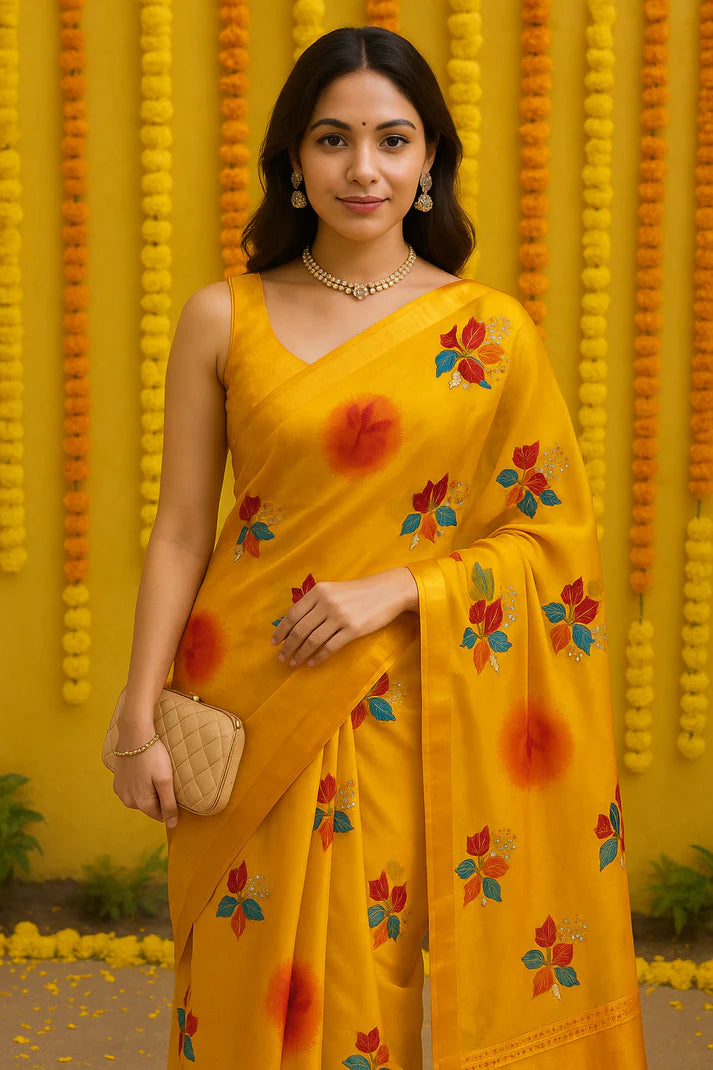 Combo of 2 Lightweight Chiffon Sarees with Floral & Mirror Work | Perfect for Haldi & Festive Events