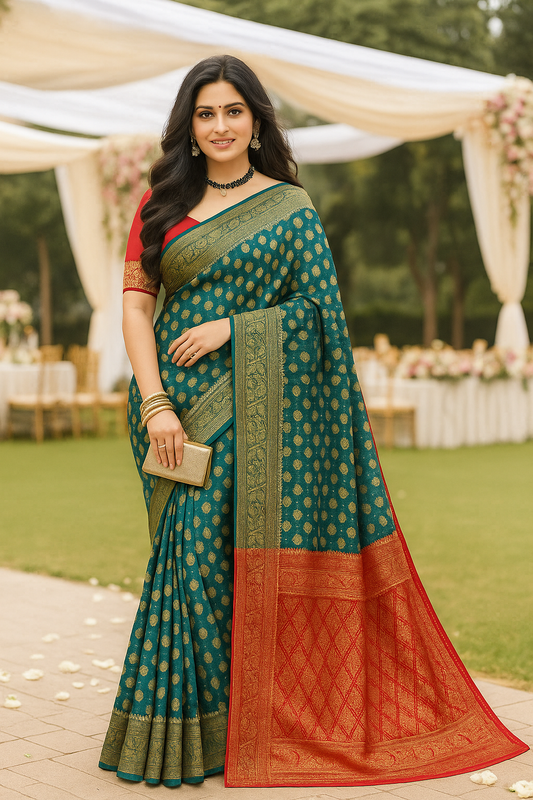 Designer Kanjeevaram Silk Saree with Golden Zari Work