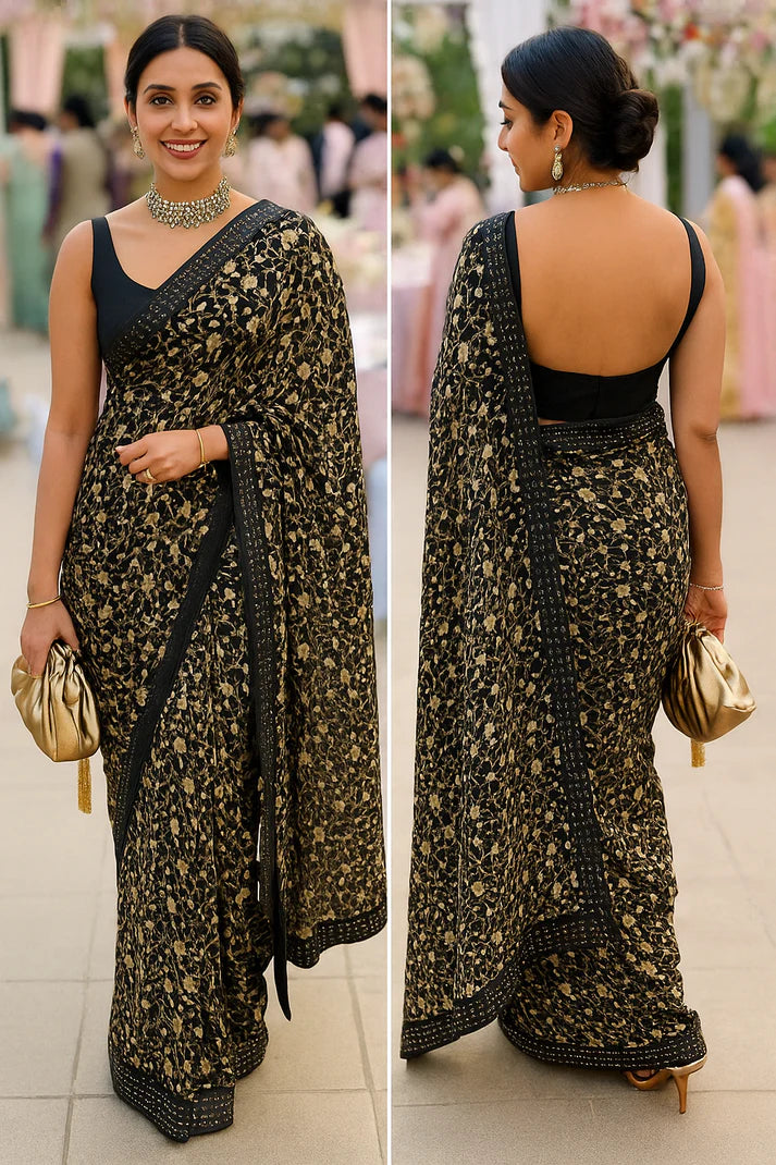 Combo of 2 Floral Sarees with Sequin Border | Lightweight Party & Festive Wear