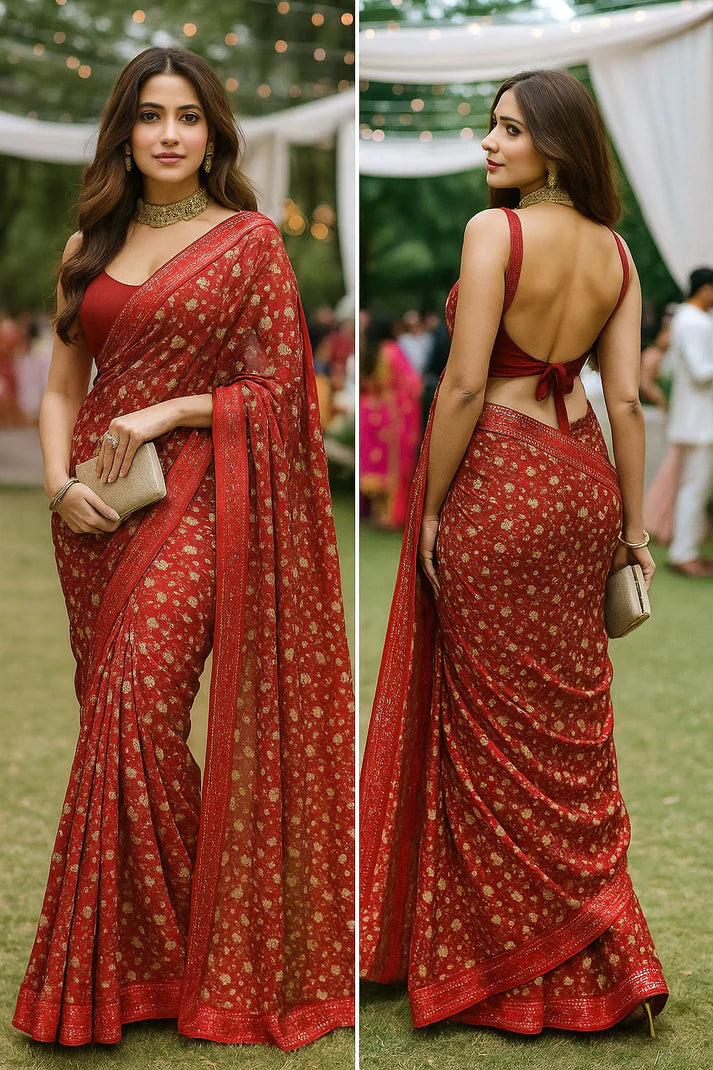 Combo of 2 Lightweight Floral Sarees with Sequin Borders | Party, Festive & Wedding Wear Deal