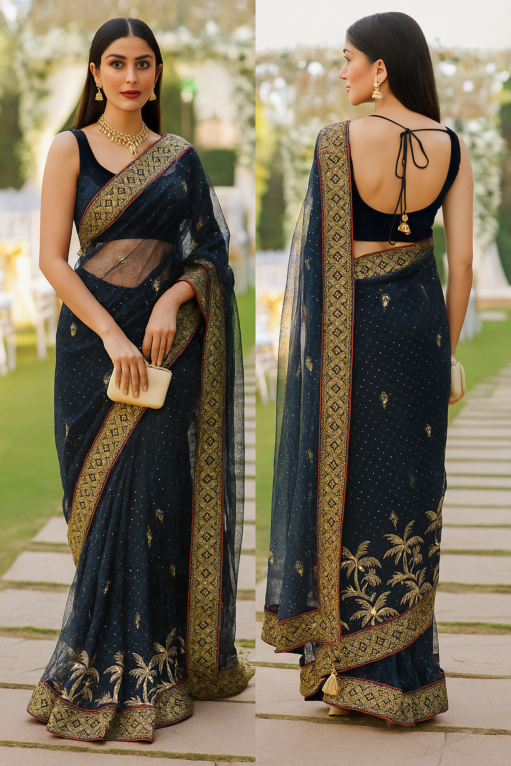 Designer Twill Net Saree with Shimmering Sequin Border