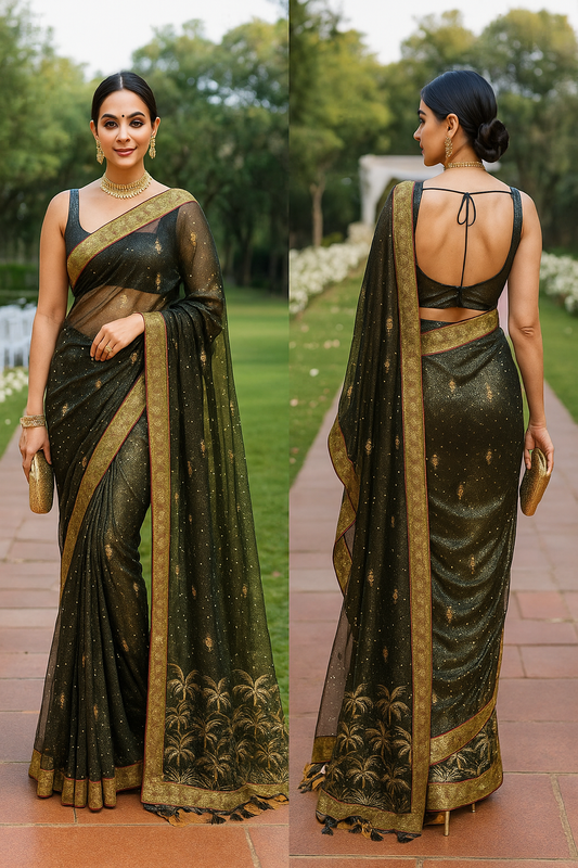 Designer Twill Net Saree with Shimmering Sequin Border