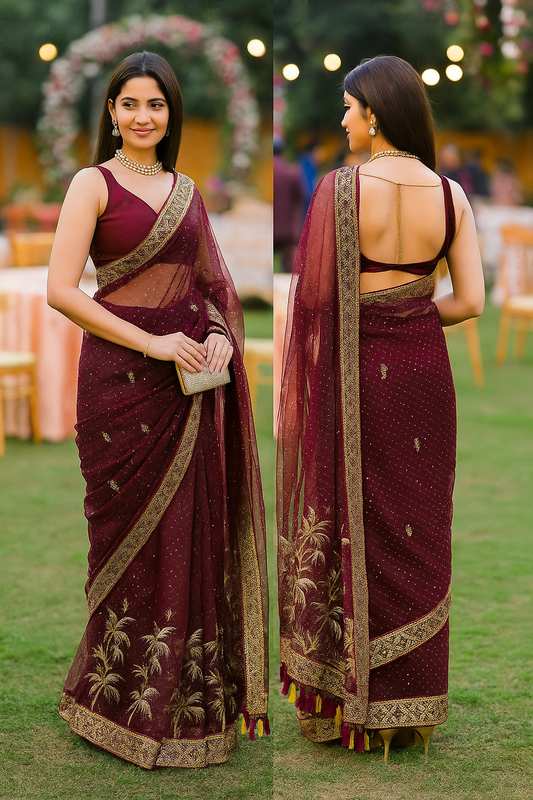 Designer Twill Net Saree with Shimmering Sequin Border