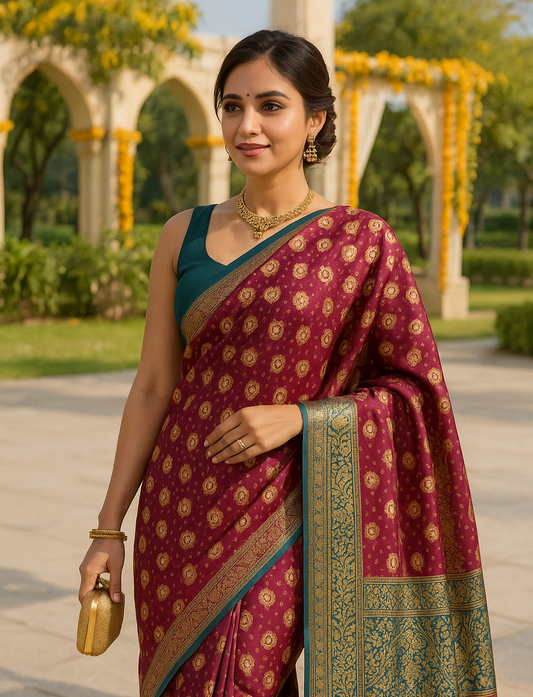 Designer Kanjeevaram Silk Saree with Golden Zari Work