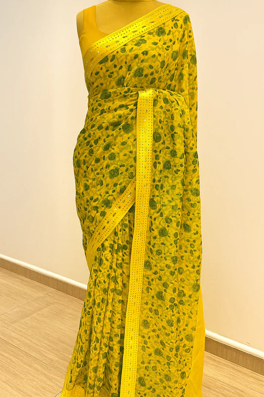 Combo of 2 Floral Sarees with Sequin Border | Lightweight Party & Festive Wear
