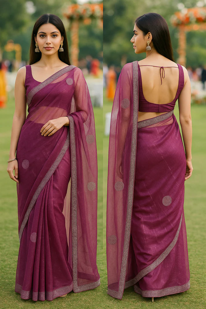 Combo of 2 Premium Twill Net Sarees with Glitter Thread Work | Party & Wedding Special