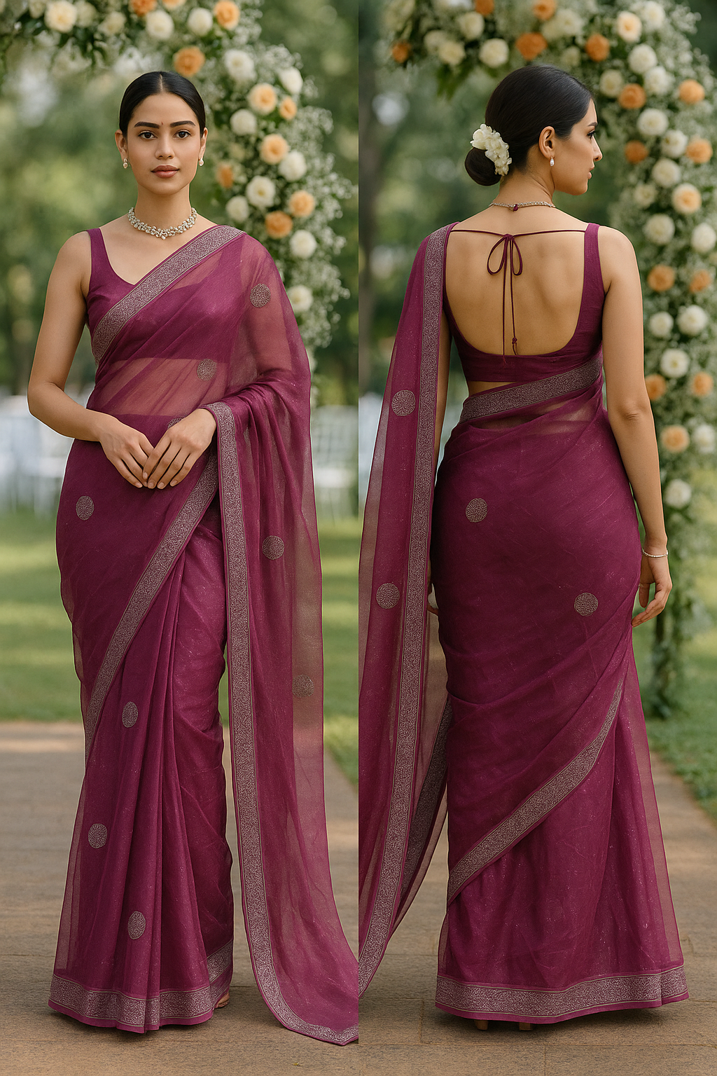 Elegance with this mesmerizing maroon twill net saree