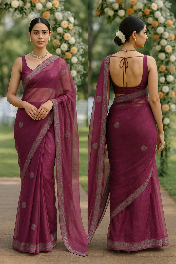 Combo of 2 Premium Twill Net Sarees with Glitter Thread Work | Party & Wedding Special