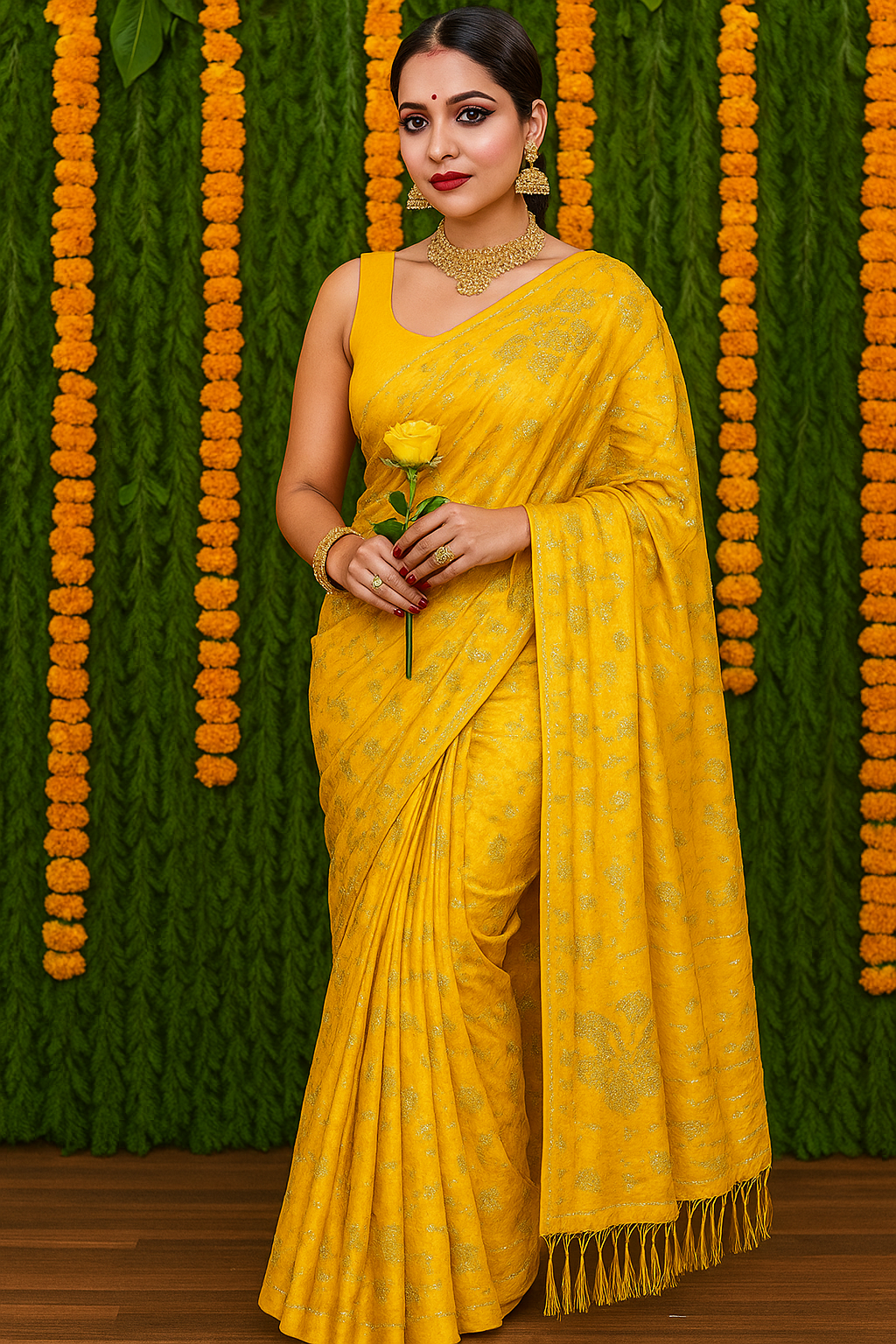 Lightweight Zomato Chiffon Saree for Haldi and Pooja Functions.