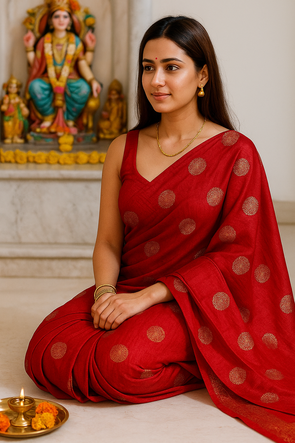 Elegant Red Vichitra Silk Saree with Foil Print & Samosa Lace Border