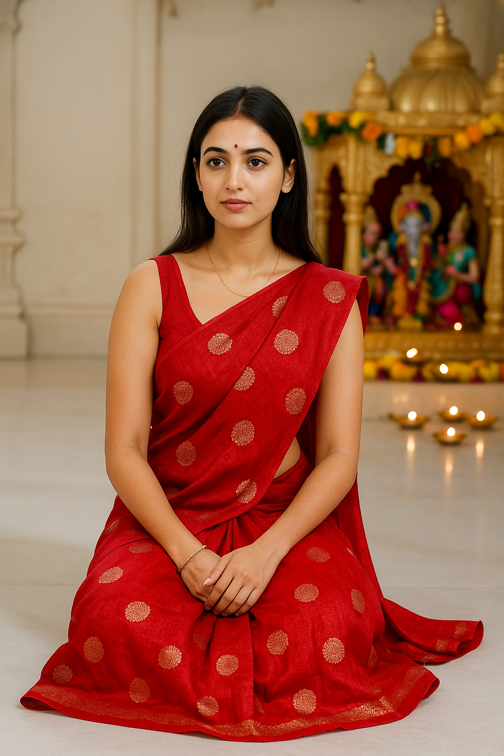 Elegant Red Vichitra Silk Saree with Foil Print & Samosa Lace Border