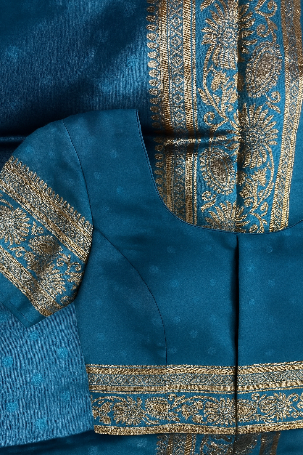 Emerald Turquoise Blue Kanjeevaram Silk Saree with Intricate Golden Zari Work