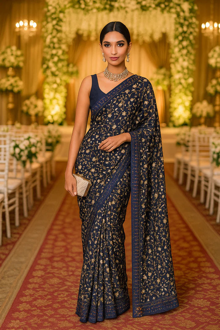 Combo of 2 Lightweight Floral Sarees with Sequin Borders | Party, Festive & Wedding Wear Deal
