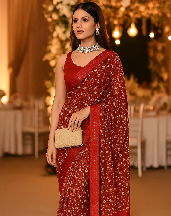 Combo of 2 Lightweight Floral Sarees with Sequin Borders | Party, Festive & Wedding Wear Deal