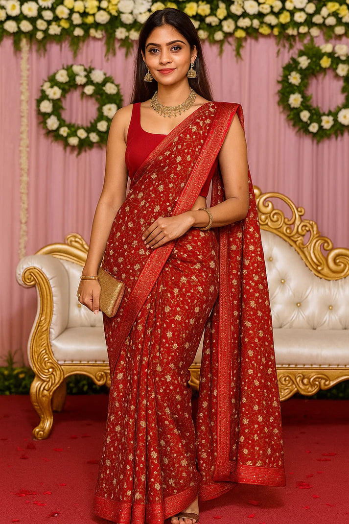 Combo of 2 Lightweight Floral Sarees with Sequin Borders | Party, Festive & Wedding Wear Deal