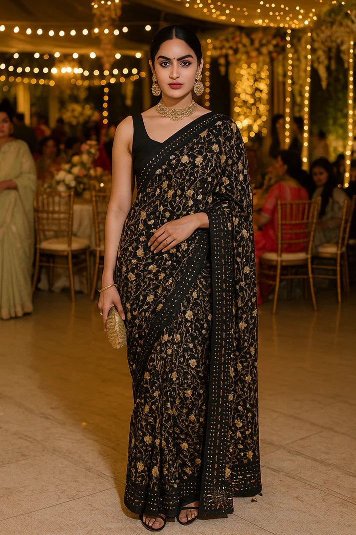 Combo of 2 Floral Sarees with Sequin Border | Lightweight Party & Festive Wear