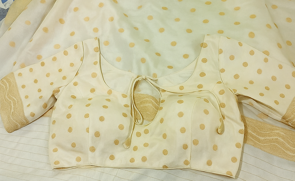 Elegant Off-White Banarasi Silk Saree with Golden Zari Work