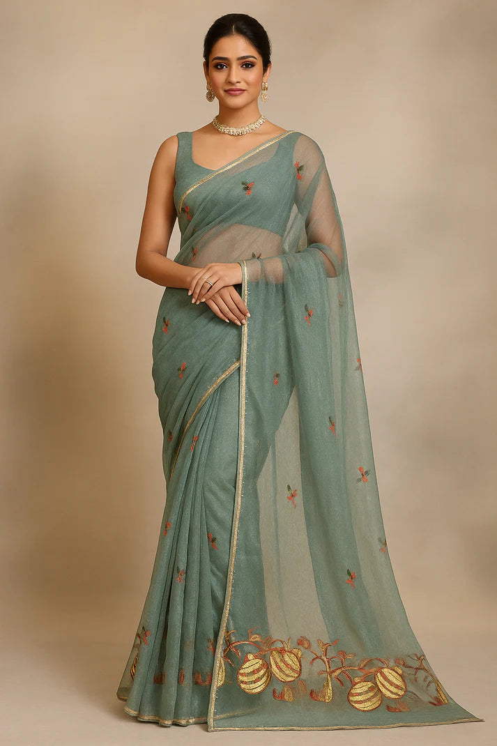 Combo of 2 Embroidered Net Sarees with Floral Border | Lightweight Festive & Wedding Wear Deal