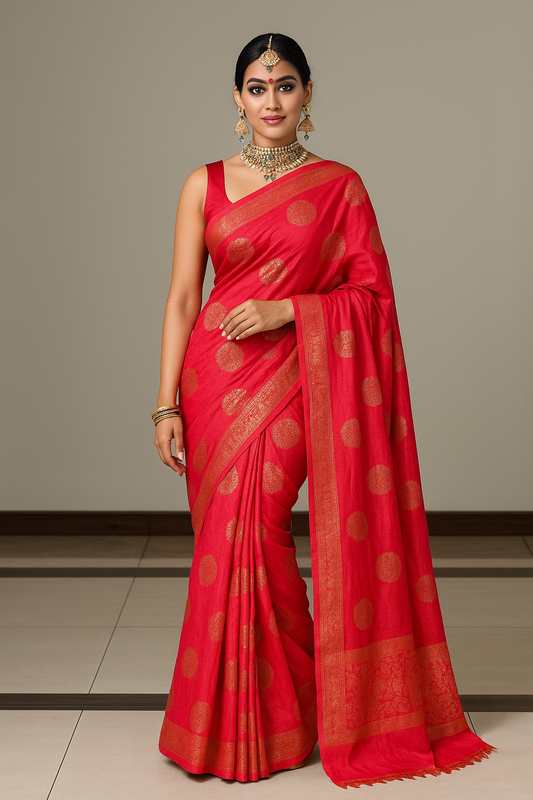 Elegant Pink Vichitra Silk Saree with Foil Print & Samosa Lace Border