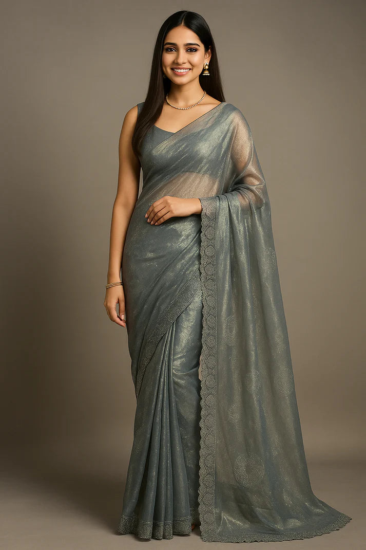 Combo of 2 Premium Twill Net Sarees with Glitter Thread Work | Party & Wedding Special
