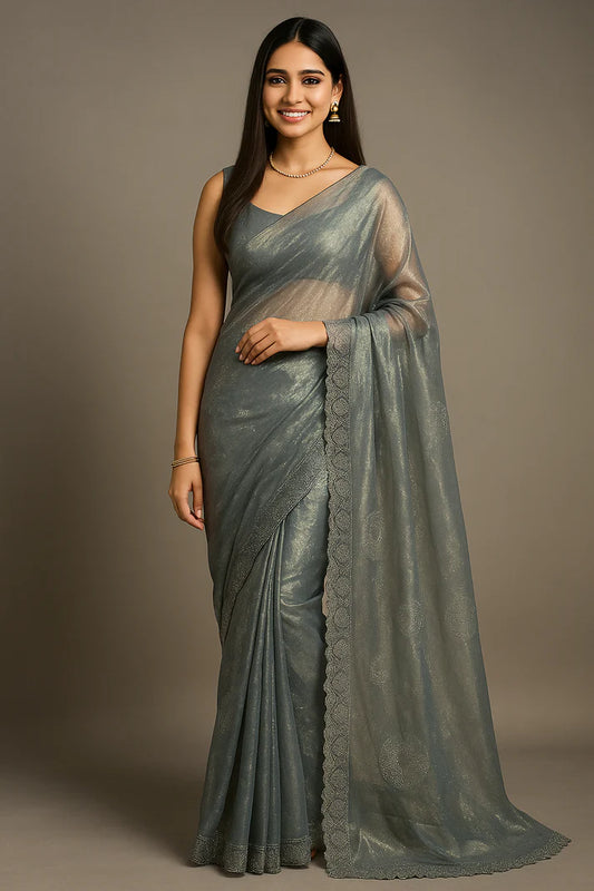 Combo of 2 Premium Twill Net Sarees with Glitter Thread Work | Party & Wedding Special