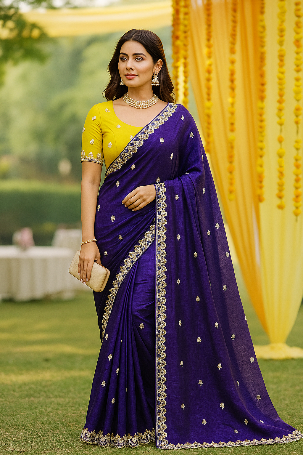 Combo of 2 Most Viral Embroidered Sarees with Moti & Cutwork Border | Premium Wedding & Party Wear Deal