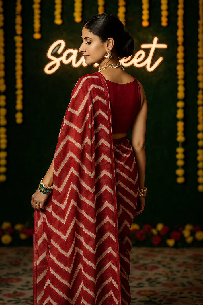 Combo of 2 Zigzag Printed Chiffon Sarees | Lightweight Daily, Casual & Office Wear Deal
