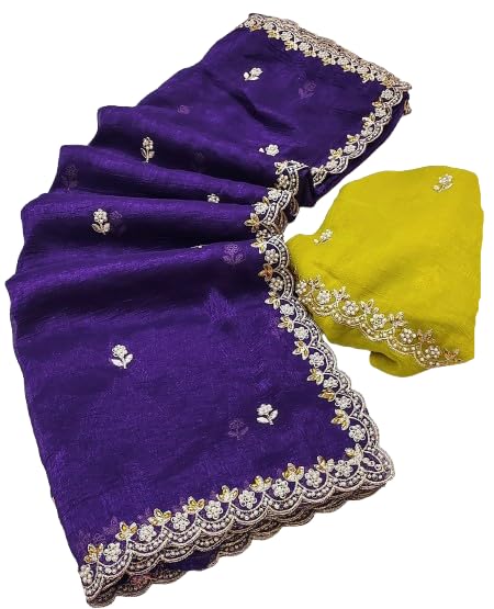 Combo of 2 Most Viral Embroidered Sarees with Moti & Cutwork Border | Premium Wedding & Party Wear Deal
