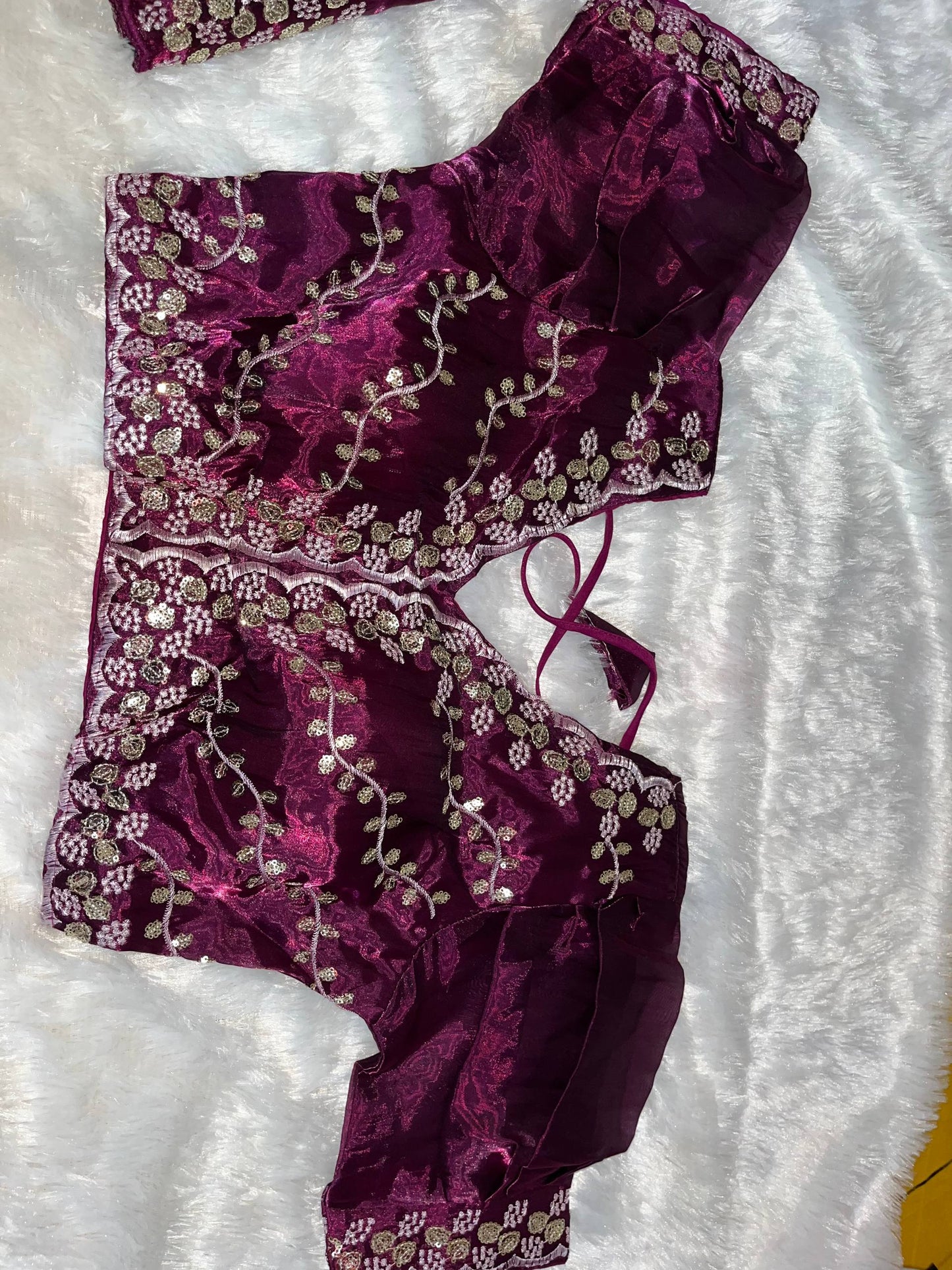 Maroon Sequin Embroidered Saree with Stitched Blouse (Size 38–42")