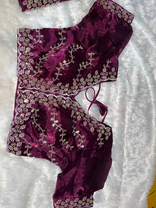 Maroon Sequin Embroidered Saree with Stitched Blouse (Size 38–42")