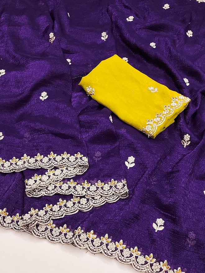 Combo of 2 Most Viral Embroidered Sarees with Moti & Cutwork Border | Premium Wedding & Party Wear Deal
