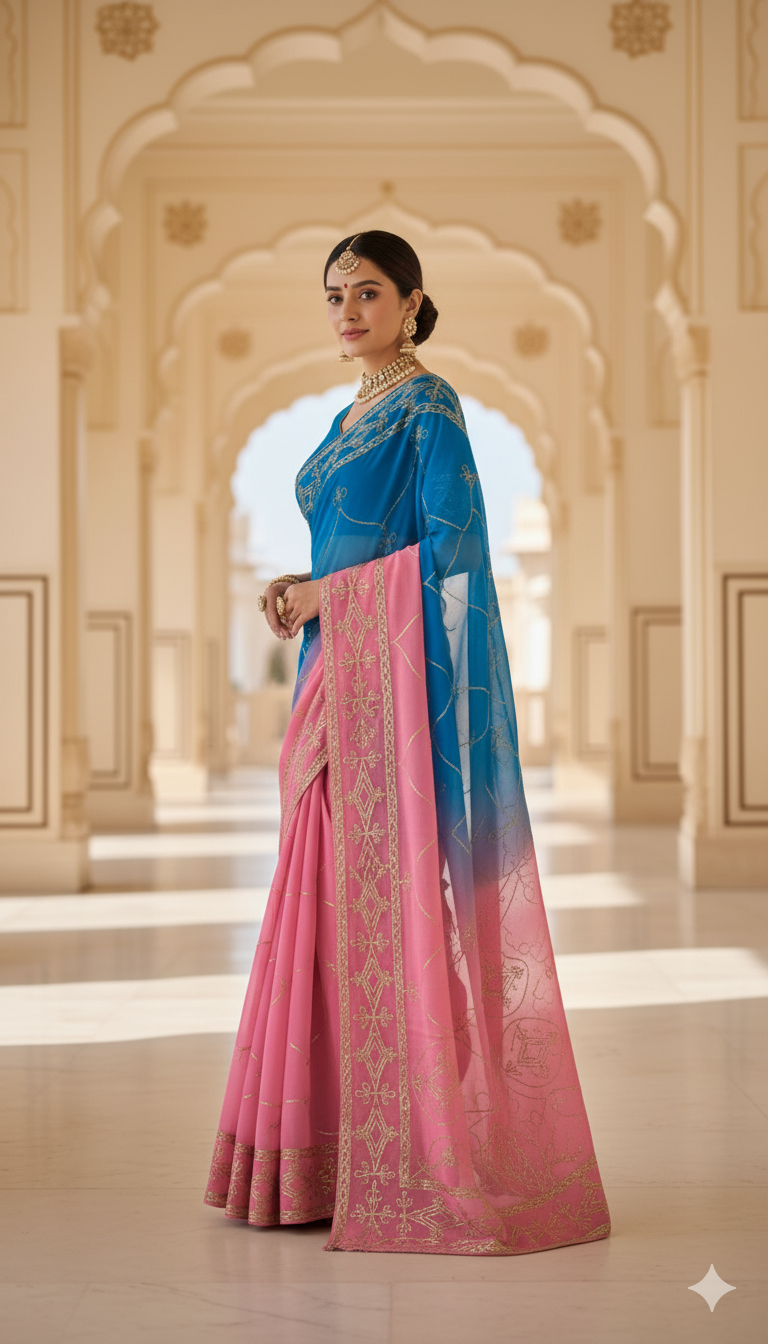 Rajputi Gotta Patti Saree in Royal Georgette – Traditional Rajasthani Wedding & Festive Wear, 6.3 Mtr with Blouse