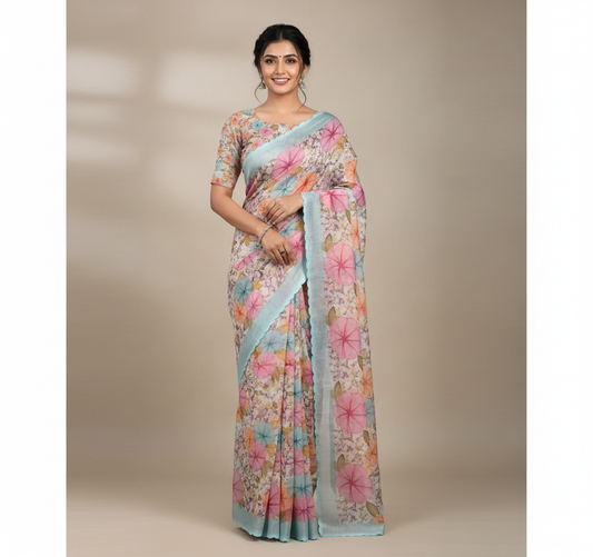 Soft Cotton Handloom Saree with Stitched Blouse – Elegant Daily & Office Wear Saree