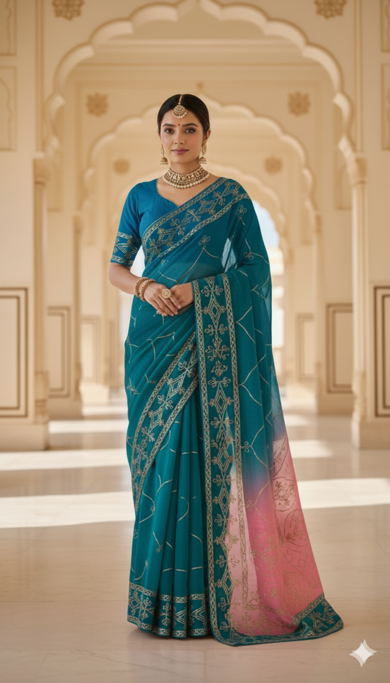Rajputi Gotta Patti Saree in Royal Georgette – Traditional Rajasthani Wedding & Festive Wear, 6.3 Mtr with Blouse