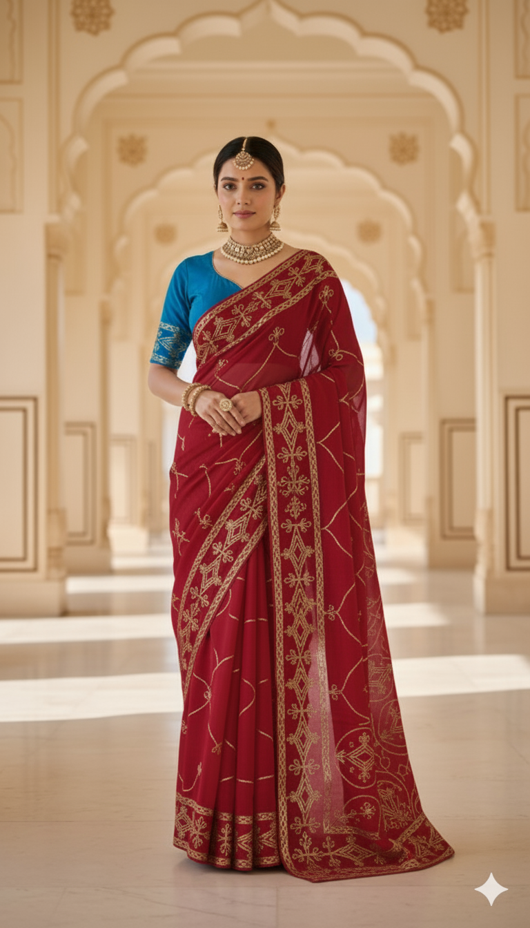 Rajputi Gotta Patti Saree in Royal Georgette – Traditional Rajasthani Wedding & Festive Wear, 6.3 Mtr with Blouse