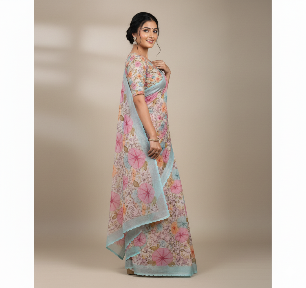 Soft Cotton Handloom Saree with Stitched Blouse – Elegant Daily & Office Wear Saree