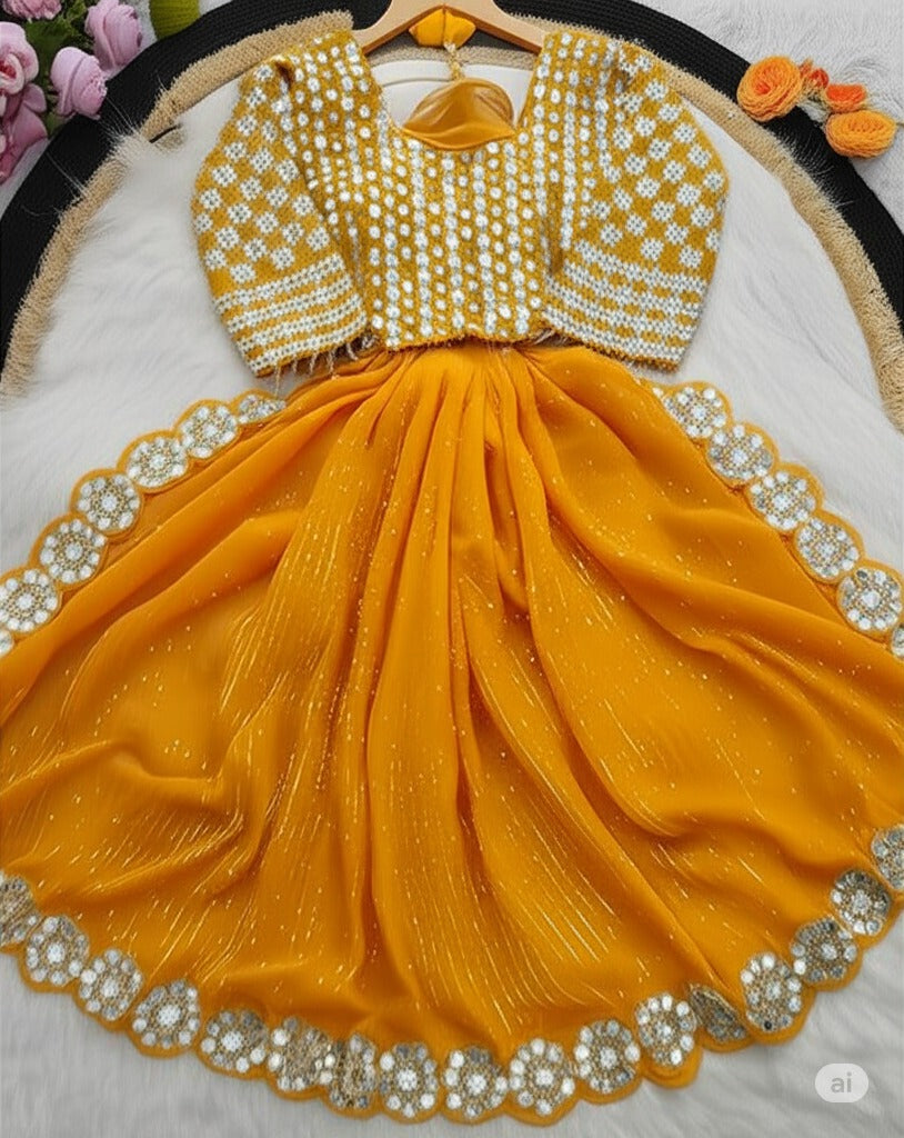 Wedding Haldi Special Saree with Mirror work