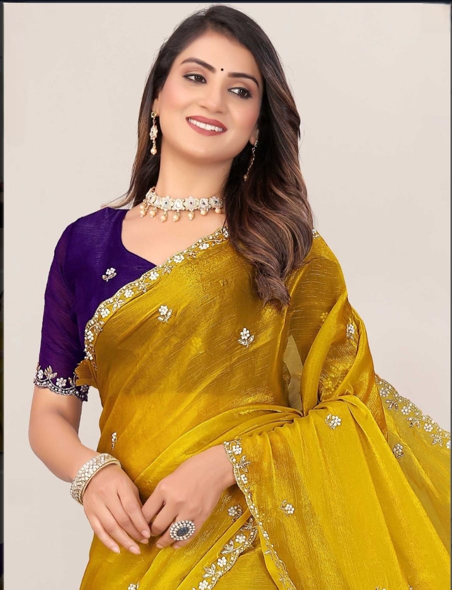 Combo of 2 Most Viral Embroidered Sarees with Moti & Cutwork Border | Premium Wedding & Party Wear Deal