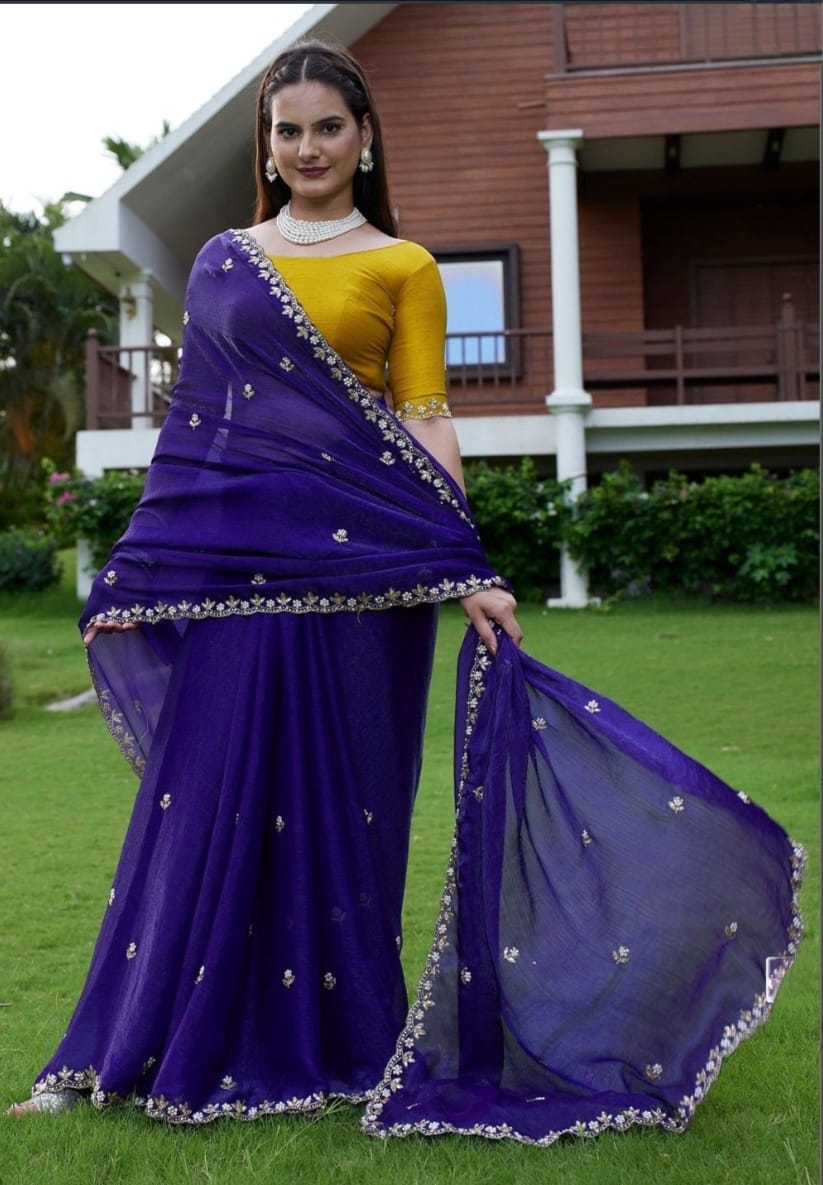 Combo of 2 Most Viral Embroidered Sarees with Moti & Cutwork Border | Premium Wedding & Party Wear Deal