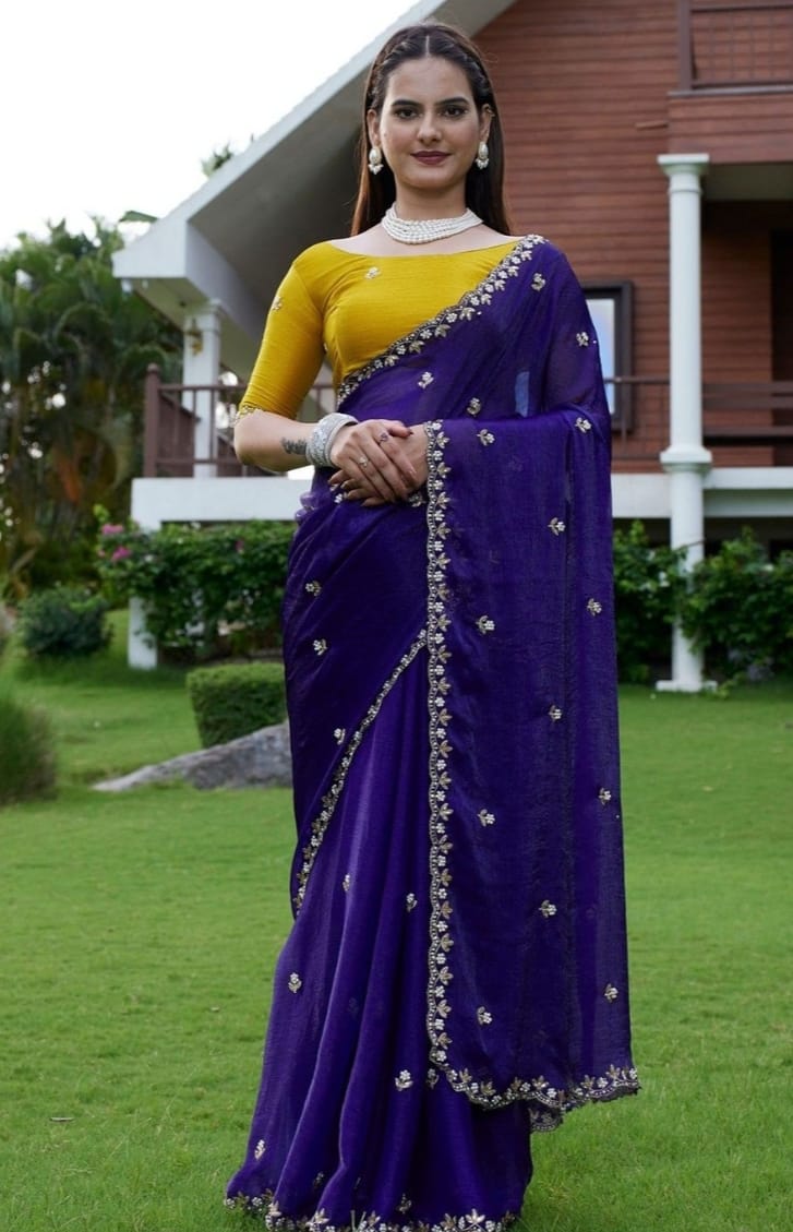 Combo of 2 Most Viral Embroidered Sarees with Moti & Cutwork Border | Premium Wedding & Party Wear Deal