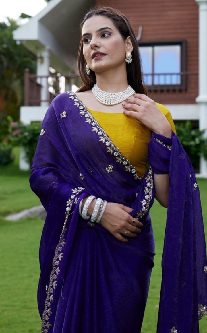 Combo of 2 Most Viral Embroidered Sarees with Moti & Cutwork Border | Premium Wedding & Party Wear Deal