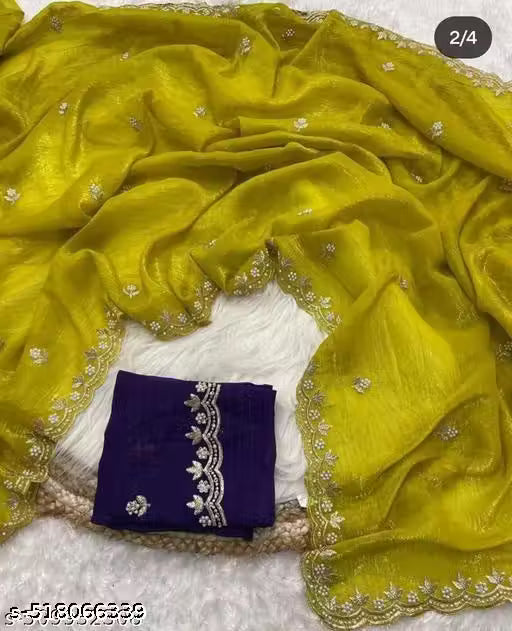 Combo of 2 Most Viral Embroidered Sarees with Moti & Cutwork Border | Premium Wedding & Party Wear Deal