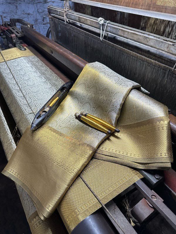 A Actress Shobita-Inspired Banarasi Saree – Elegant Silver-Gold Weave