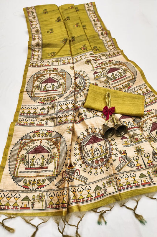 A Premium Madhubani Tussar Silk Saree