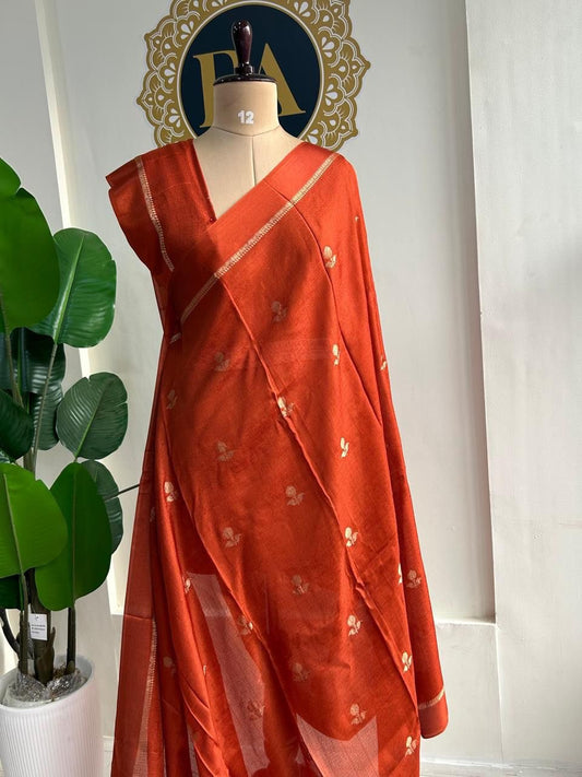 A Pure Soft Viscose Khadi Silk Saree with Satin Border & Jacquard Leaf Design
