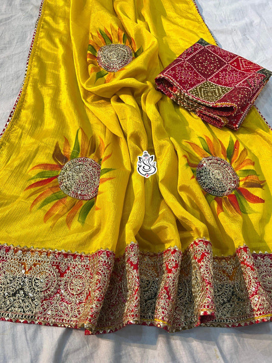 An Elegant Soft Chinon Saree With Rich Sequin Detailing