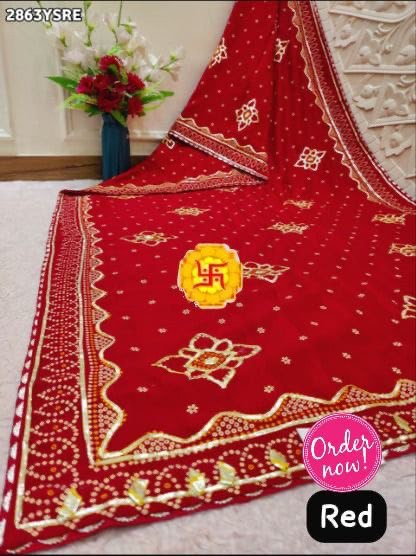 A Soft Vichitra Saree with Foil Print & Gotta Patti Work