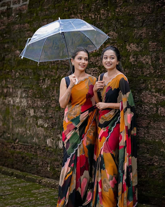 A Premium Marshmallow Georgette Saree with Mosaic Digital Print